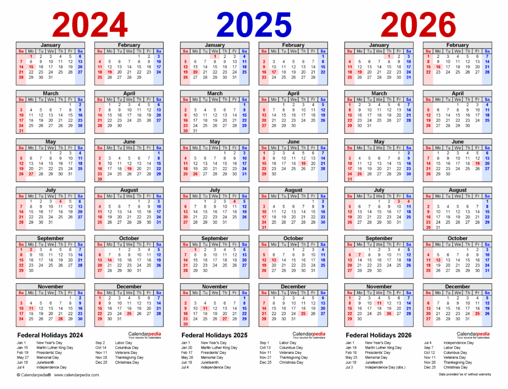 2024 2026 Three Year Calendar Free Printable PDF Templates