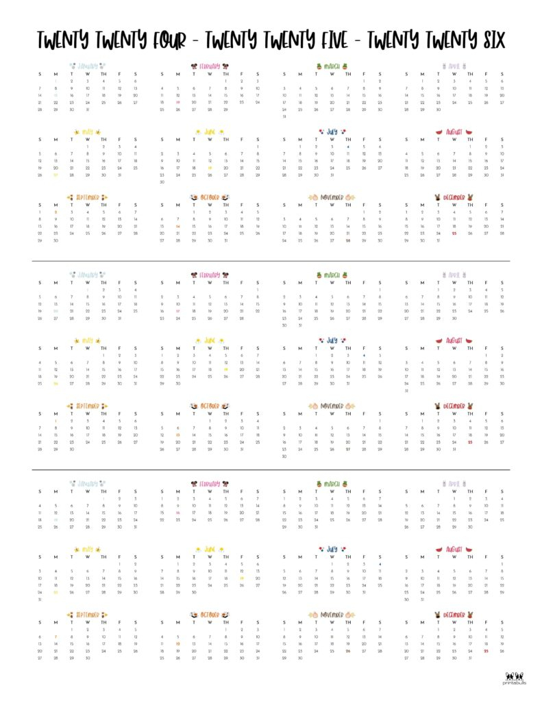 2024 2026 Three Year Calendars 10 FREE Printables Printabulls