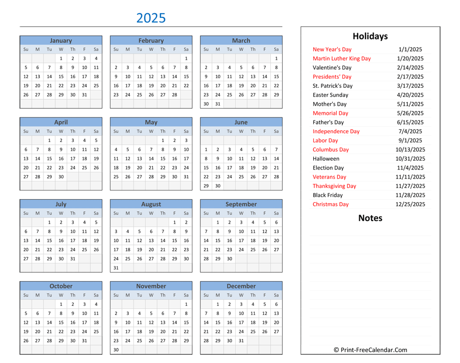 2025 Free Calendar With Holidays Printable Sakari Pearl