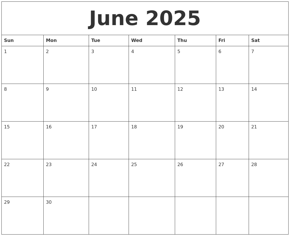 2025 June Monthly Calendar Printable Free Pdf Printable Jesse A Brifman