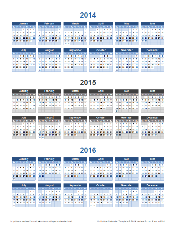 3 Year Calendar Template For Excel