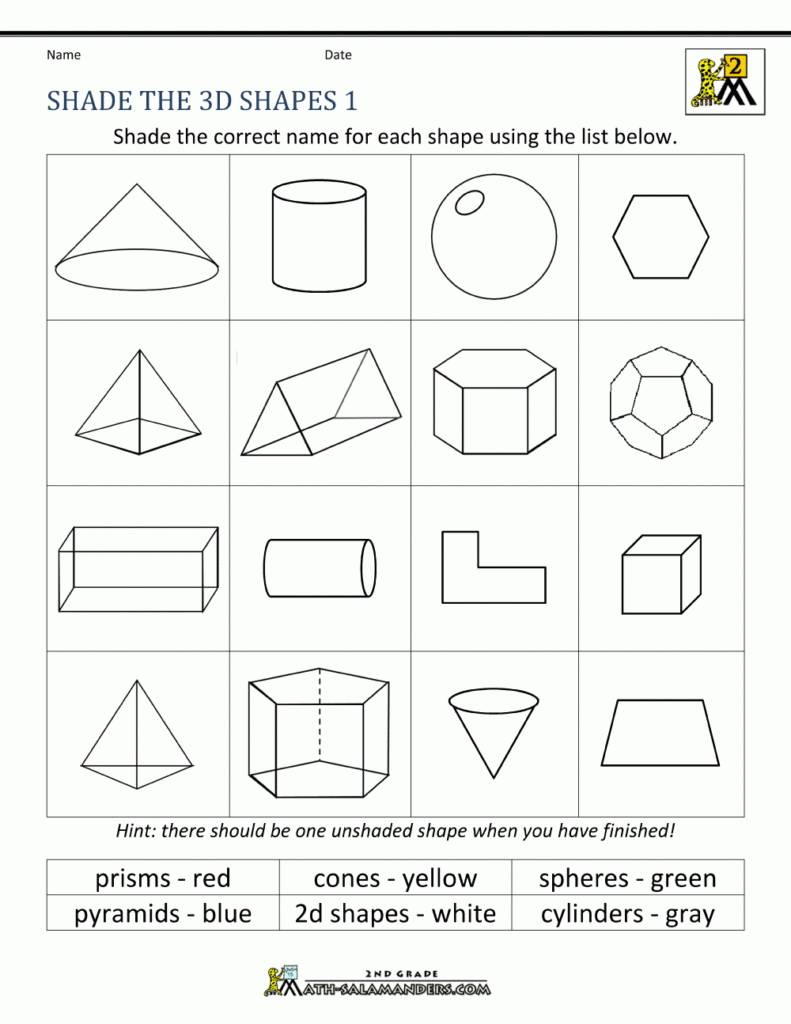 3d Shapes Worksheets 2nd Grade