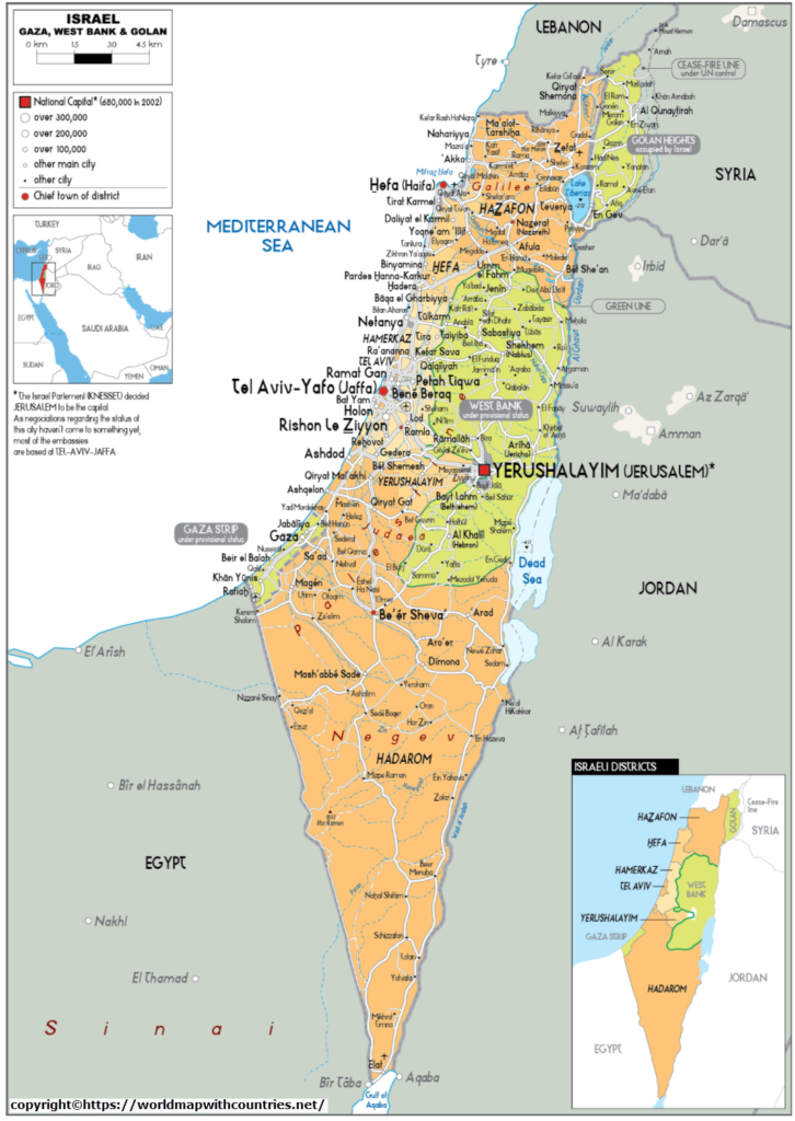 4 Free Printable Labeled And Blank Map Of Israel On World Map In PDF 