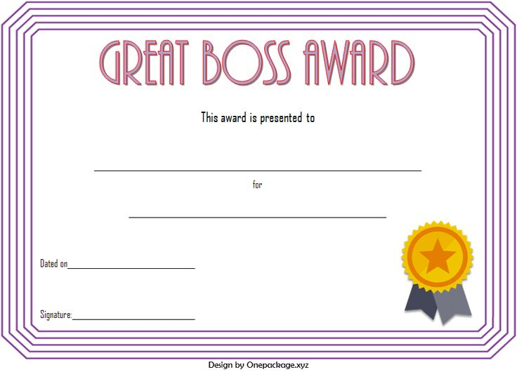 A Certificate For A Great Boss Award With A Star On The Front And 