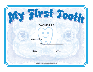 A Cute Smiling Tooth Decorates This Blue Certificate For Celebrating A 