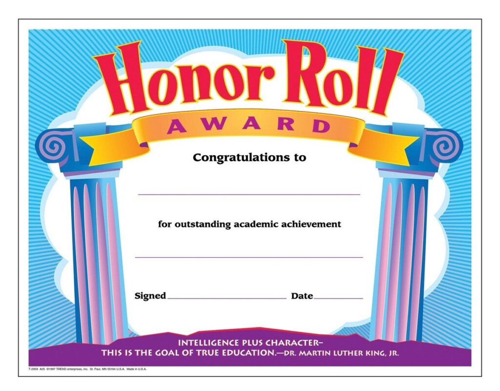 A Honor Roll Certificate Free Printable