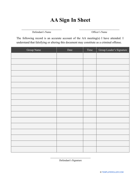 Aa Sign In Sheet Template Download Printable PDF Templateroller