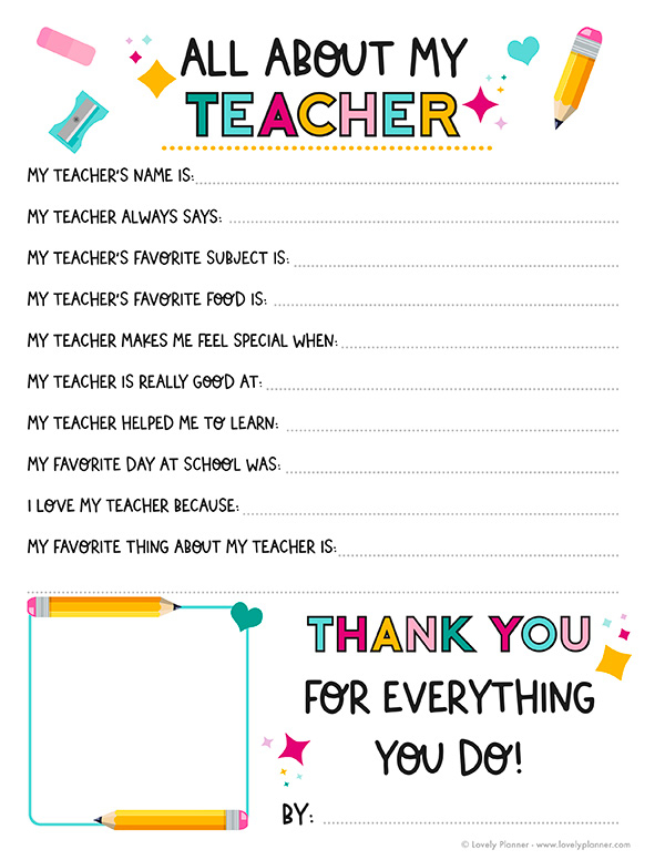 All About My Teacher Free Printable Free Printables Hub