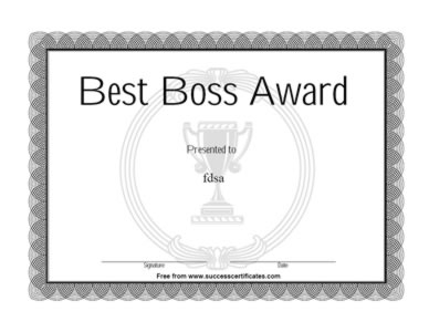 Best Boss Achievement Award Certificate Certificate Templates Teachers