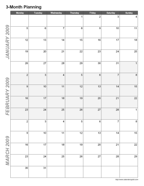 Blank 3 Month Calendar
