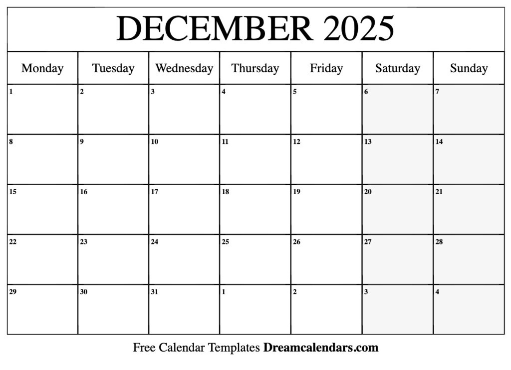 Blank Calendar Template December 2025 And January 2025 Calendar 