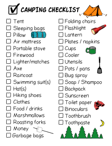 Camping Checklist Camping Essentials Meals Free Printables 