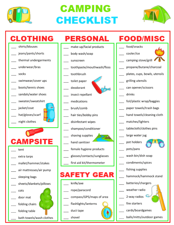 Camping Printable Checklist