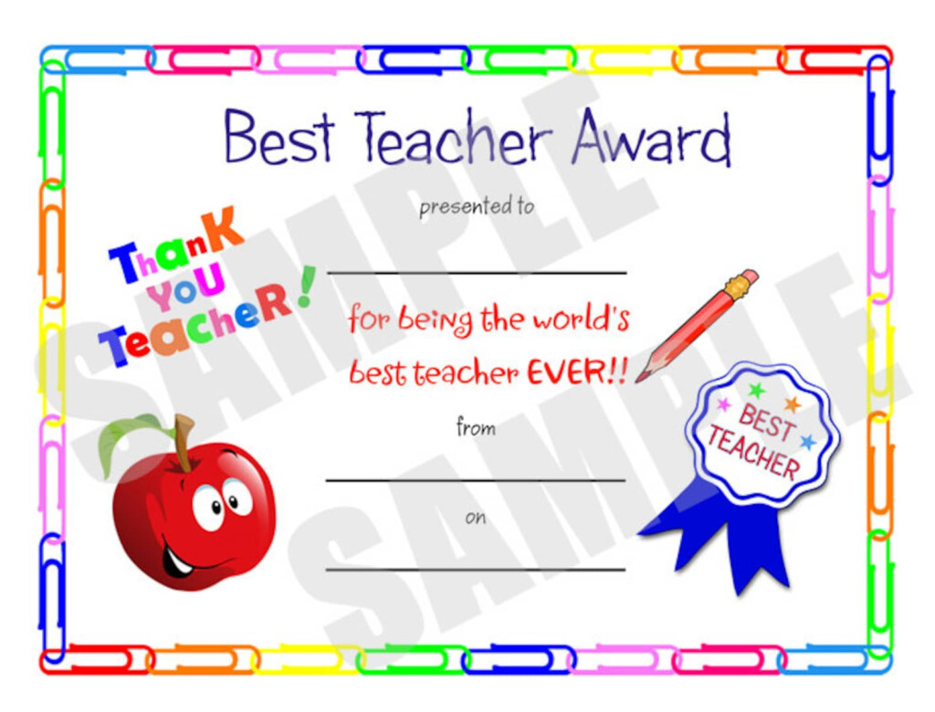 Certificate Best Teacher Kids Certificate Printable PDF Download 