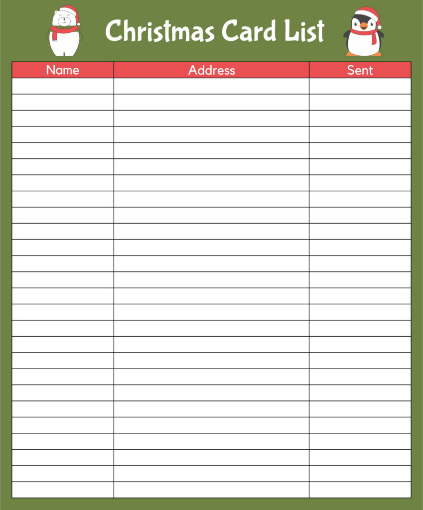 Christmas Card List Template Printable Word Searches