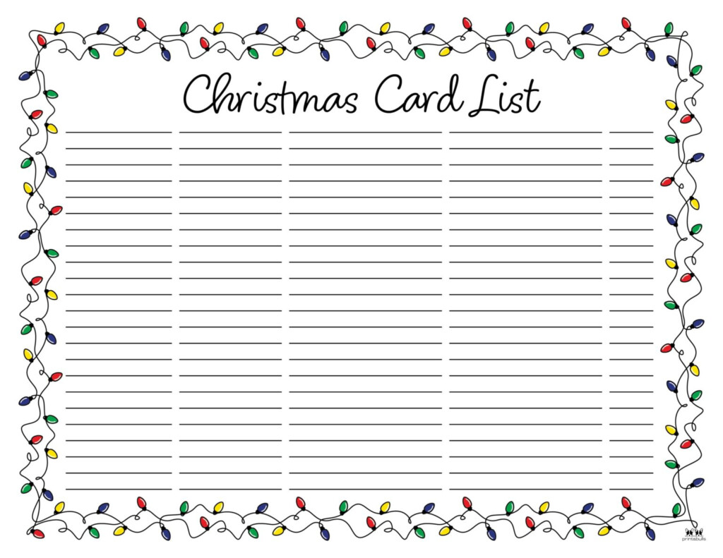 Christmas Card List Templates 12 FREE Pages Printabulls