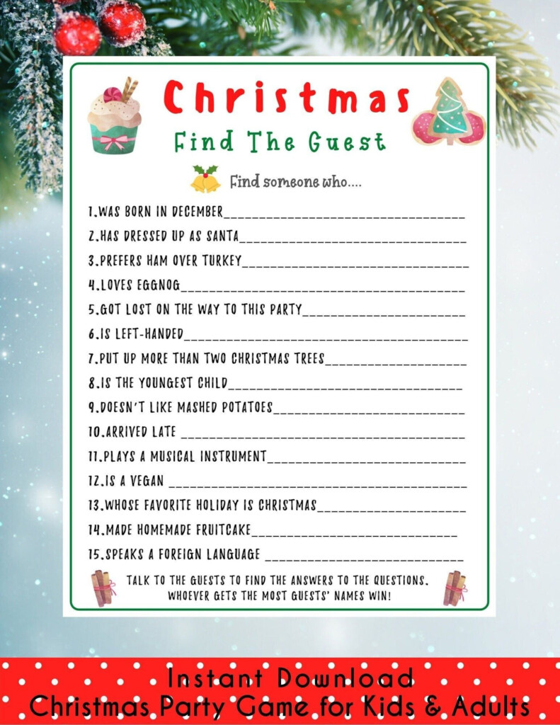 Christmas Find The Guest Game Holiday Party Game Christmas Printable 