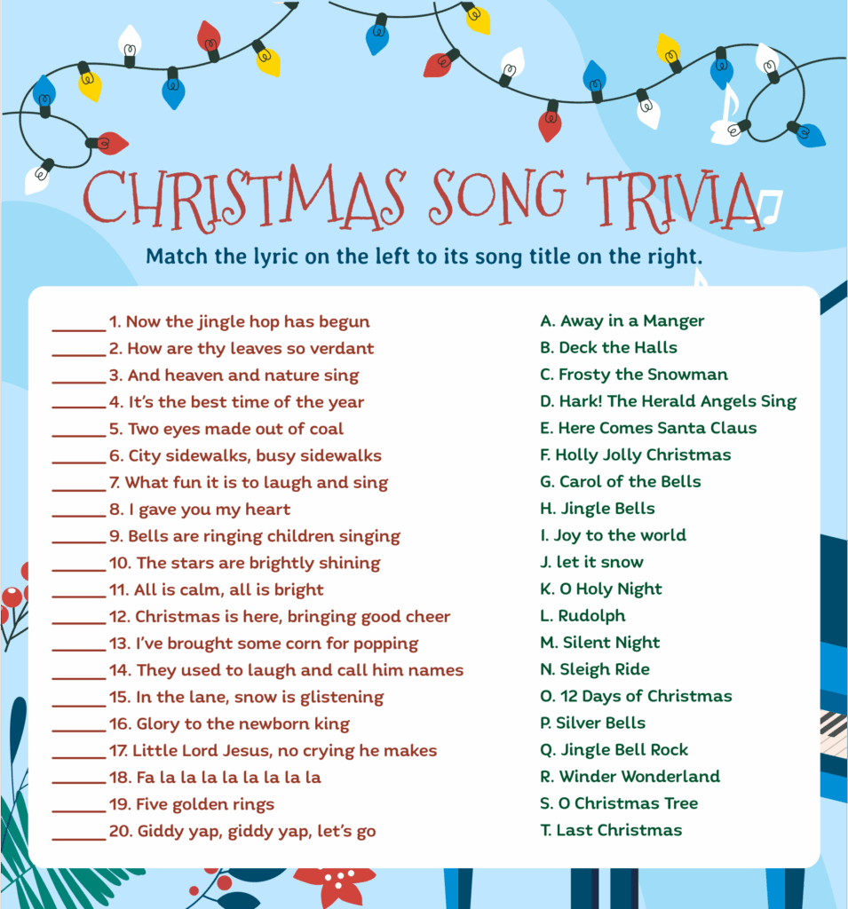 Christmas Song Trivia Printable Free Printable Templates