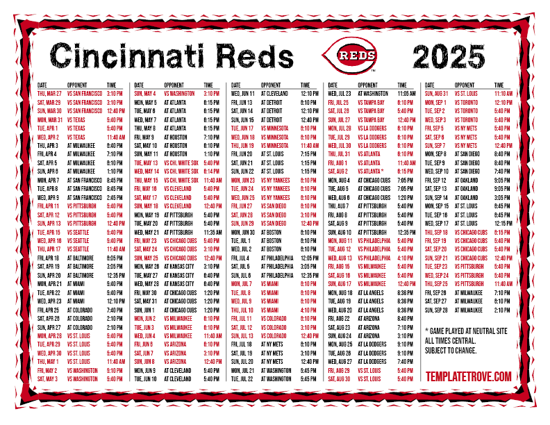 Cincinnati Reds 2025 Schedule Printable Mads F Skov