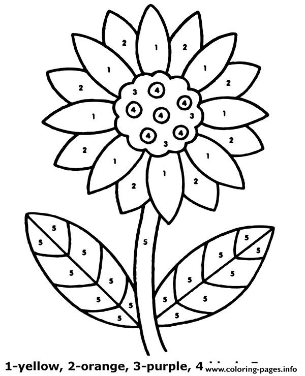 Color By Number Easy Worsheet For Children Flower Coloring Page Printable