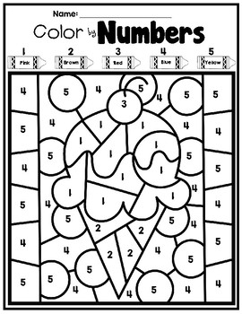 Color By Number To 5 Kindergarten Coloring Pages Preschool Writing 