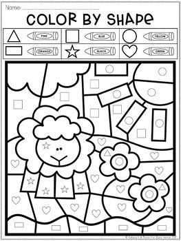 Color By Shape Freebie Farm Kindergarten Math Worksheets Shapes 