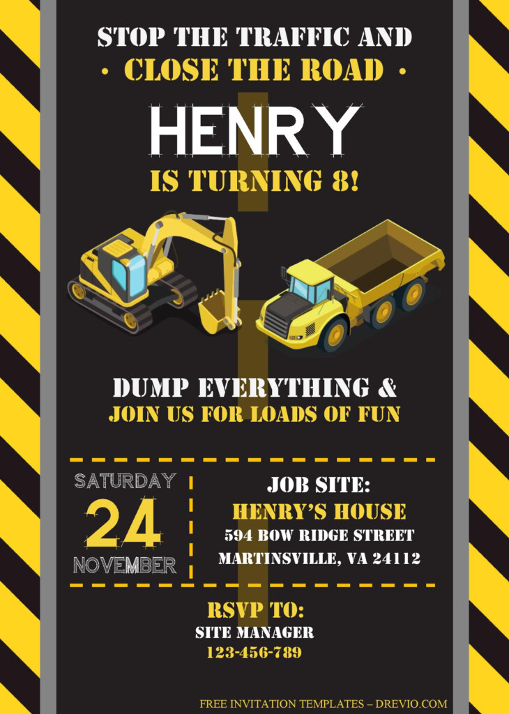 Construction Birthday Invitation Templates Editable With MS Word 