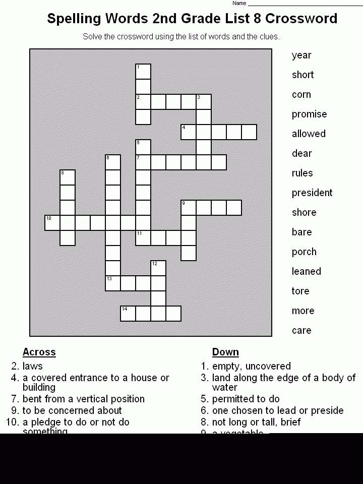 Crossword Puzzles For Second Graders
