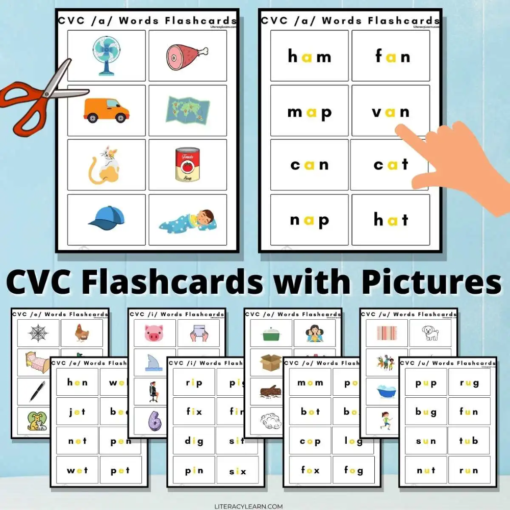 CVC Word Flashcards With Pictures Free Printables Literacy Learn 