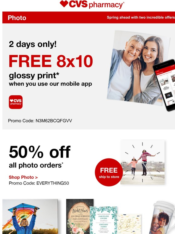 CVS Photo Special Offer Free 8x10 Glossy Print For You Milled