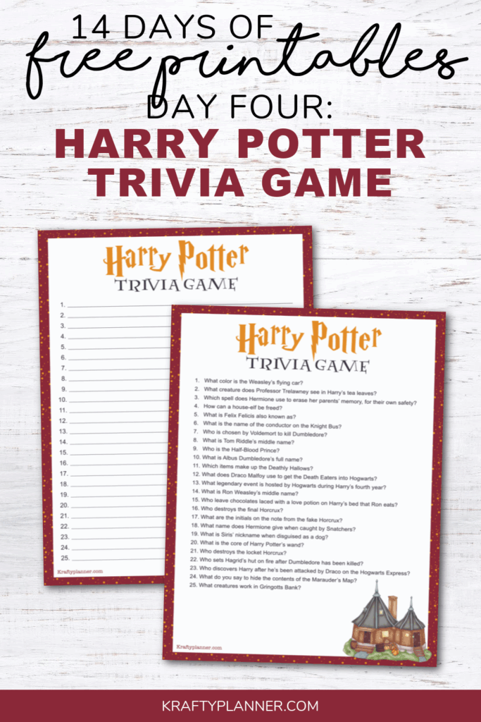 DAY 4 Free Printable Harry Potter Trivia Game Krafty Planner Harry 