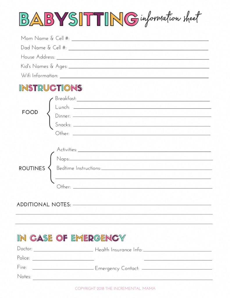 Download Free Babysitting Information Printable This Babysitter 