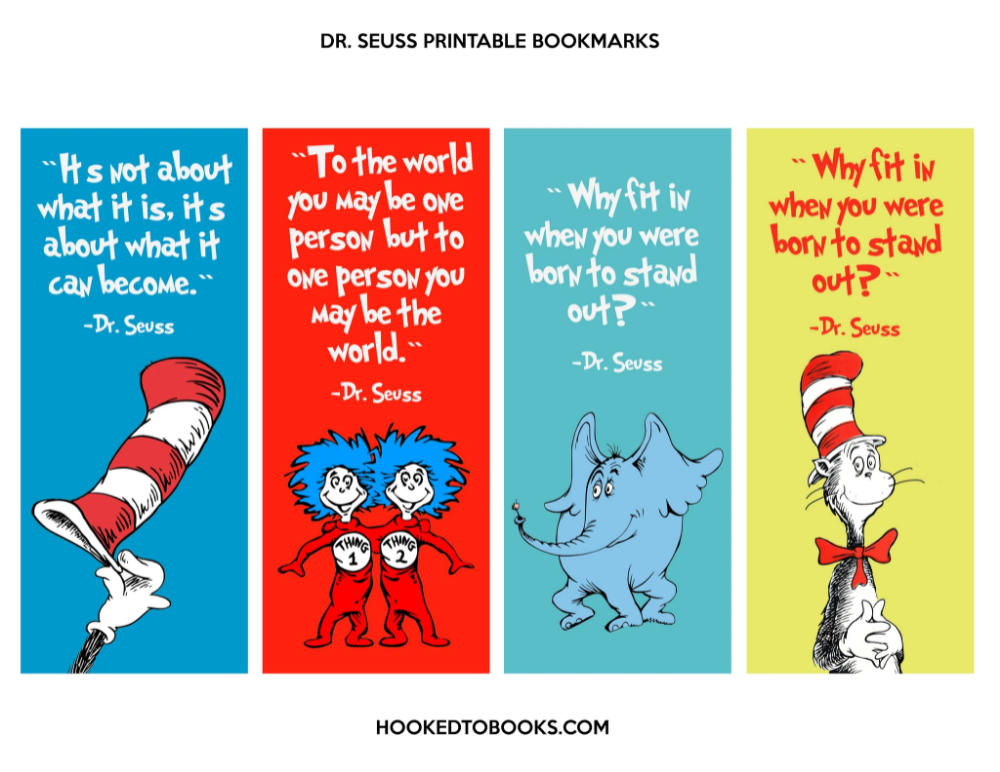Dr Seuss Bookmarks Free Printable Printable Sight Words List