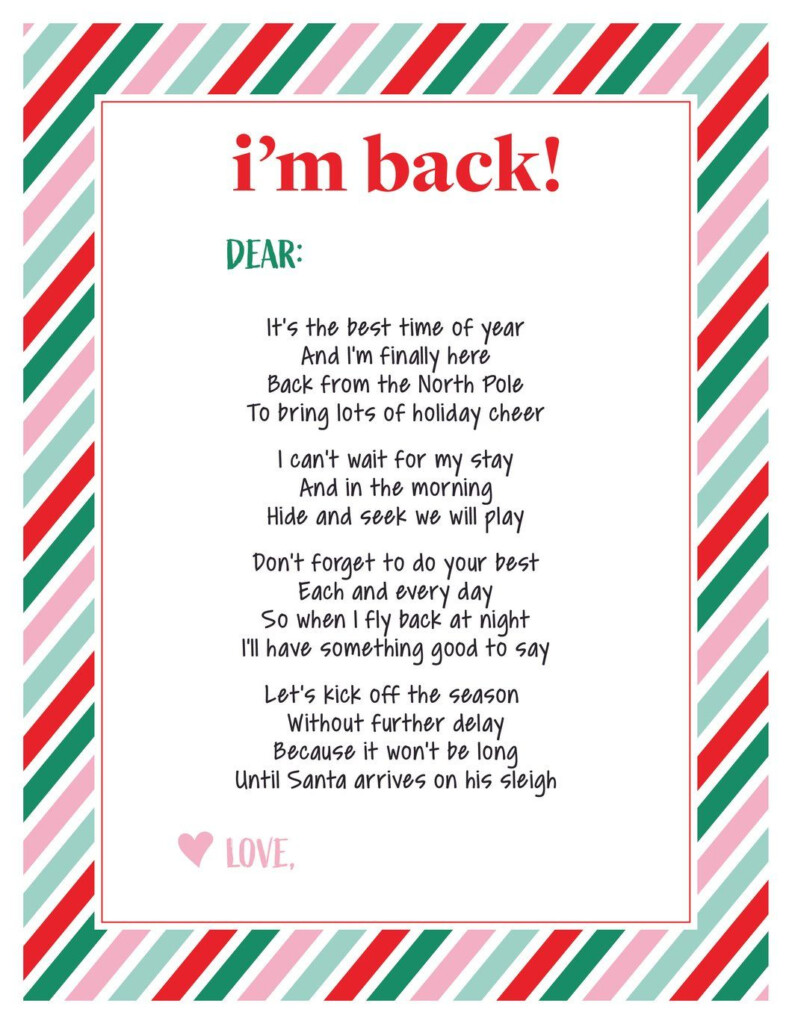 Elf I 39 m Back Letter Free Printable