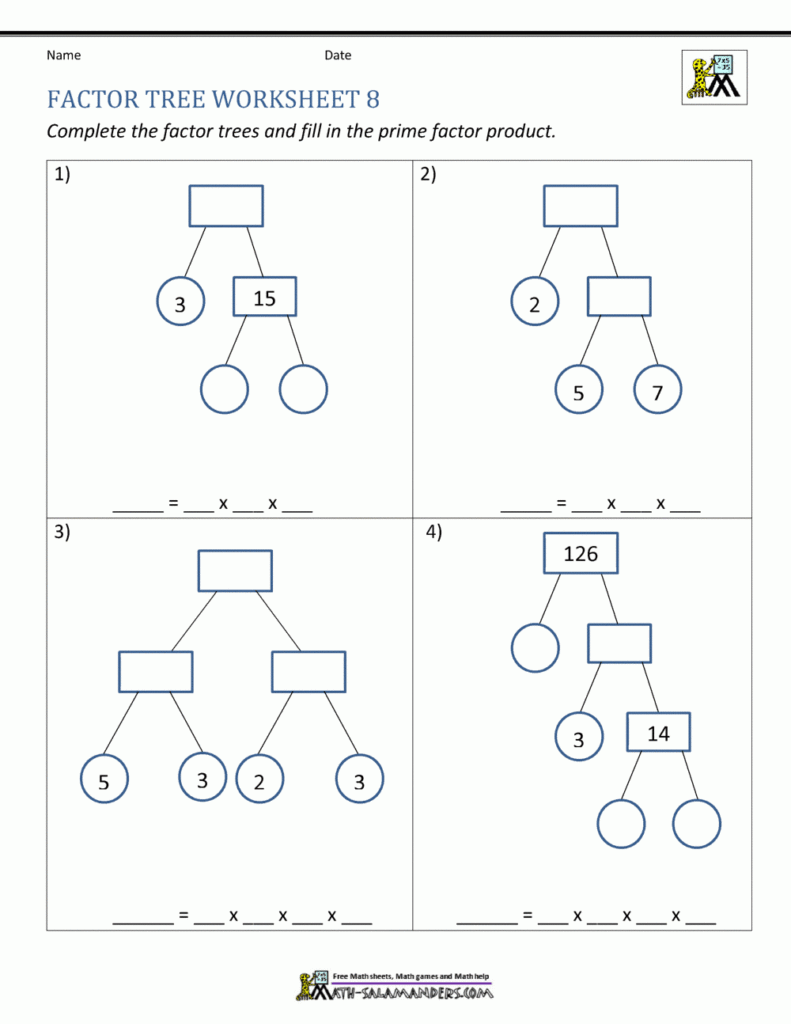Factor Tree Worksheets Page