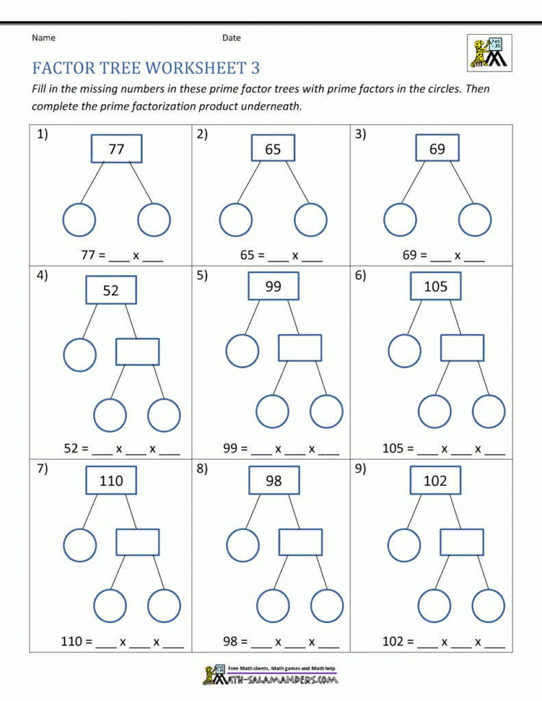 Factor Tree Worksheets Page