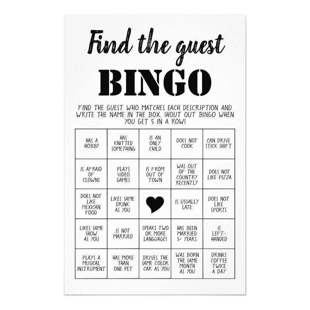 Find The Guest Bingo Game Card Flyer Zazzle Bingo Games Bingo 