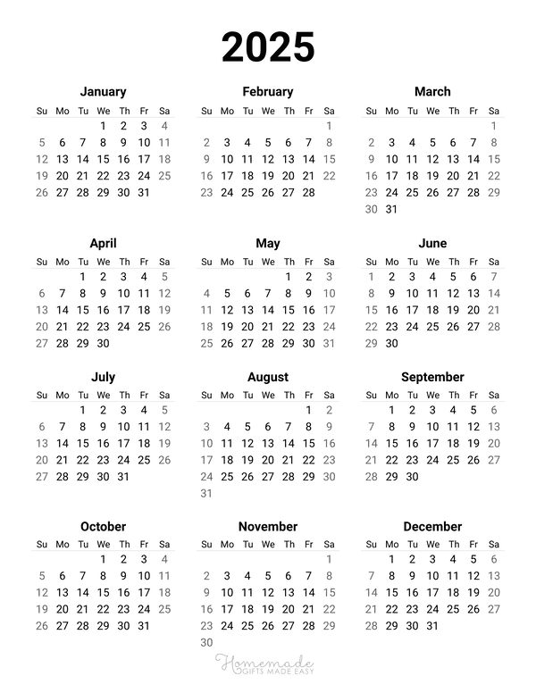 Free 2025 Yearly Calendar Printable Free Pdf To Samuel Foskett