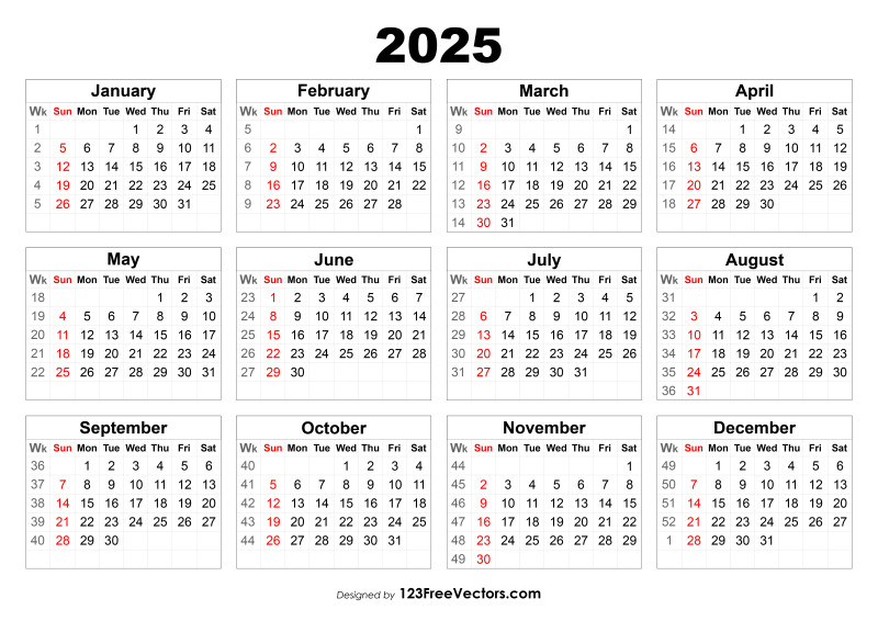 Free Download Printable 2025 Calendar With Week Numbers