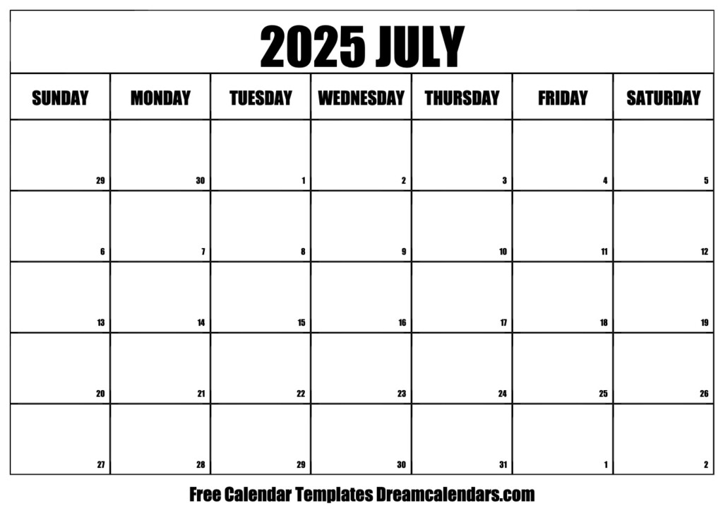 Free Downloadable July 2025 Calendar Template Printable Matthew M Thomas