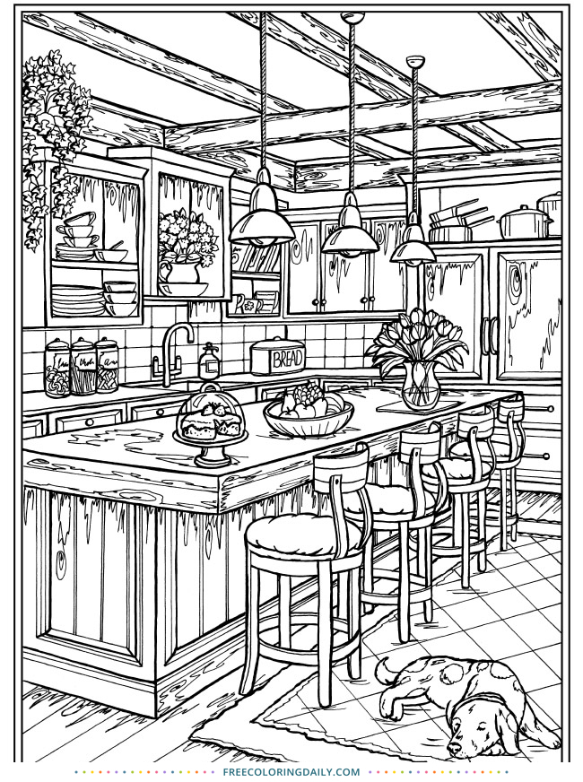 Free Kitchen Coloring Page Free Coloring Daily