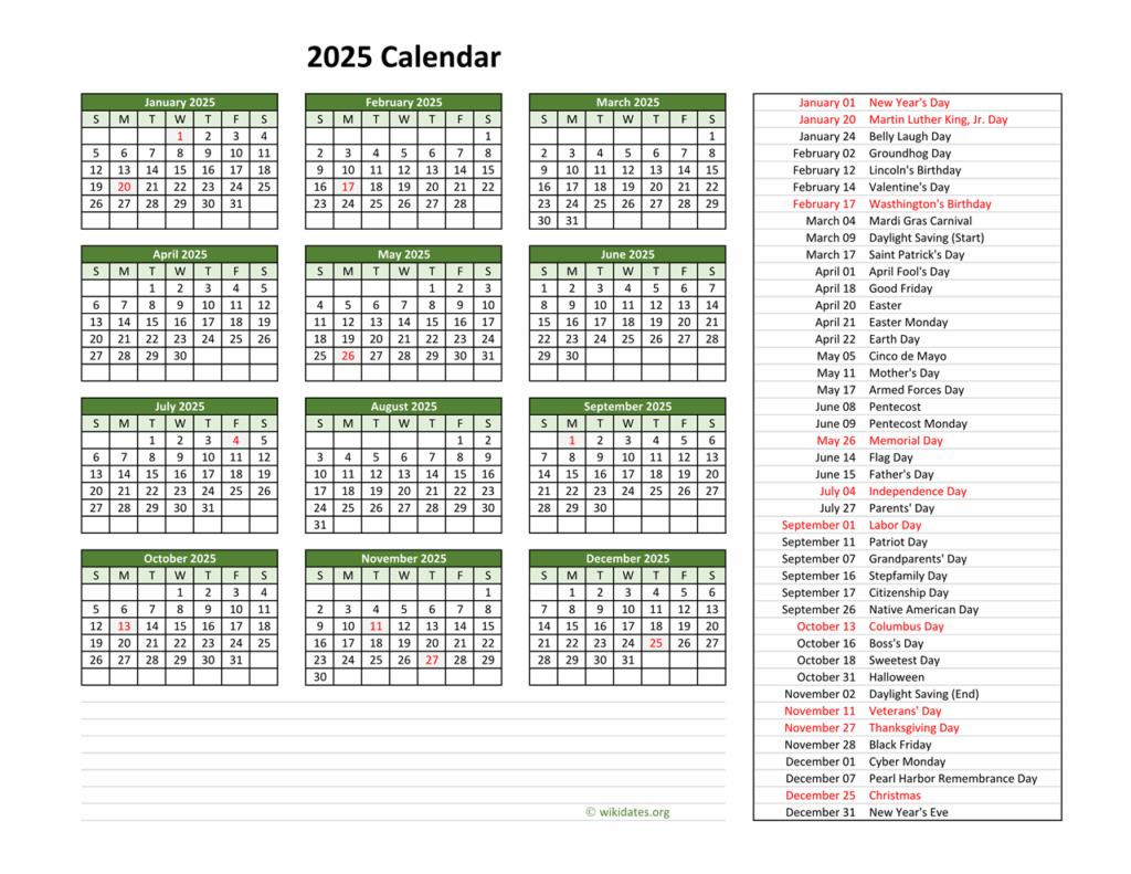 Free Printable 2025 Monthly Calendar With Holidays Pdf Free 