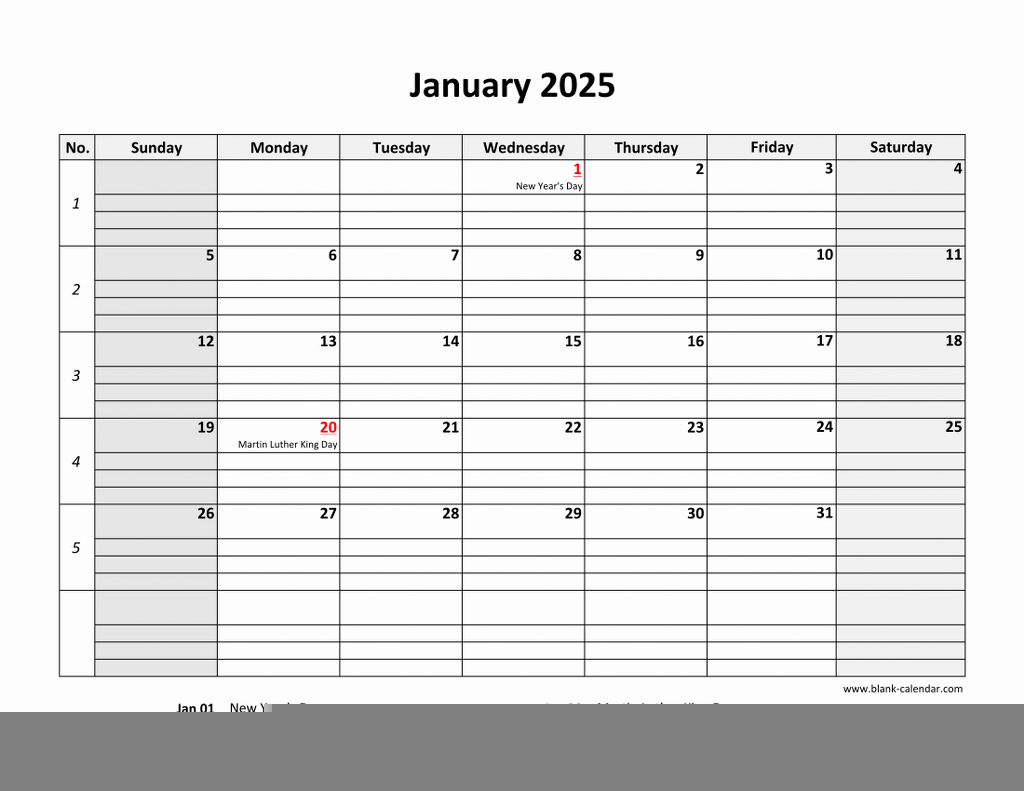 Free Printable 2025 Monthly Calendar With Lines Calendar 2025