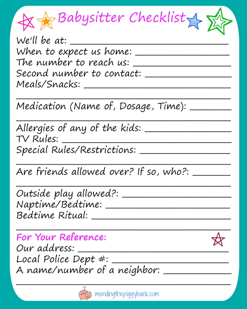 Free Printable Babysitter Information Babysitter Info Sheet
