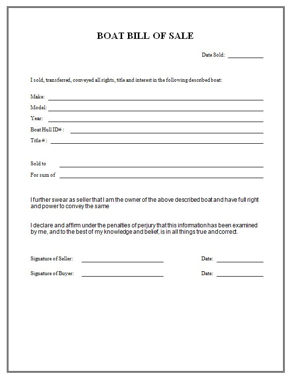 Free Printable Bill Of Sale For Boat