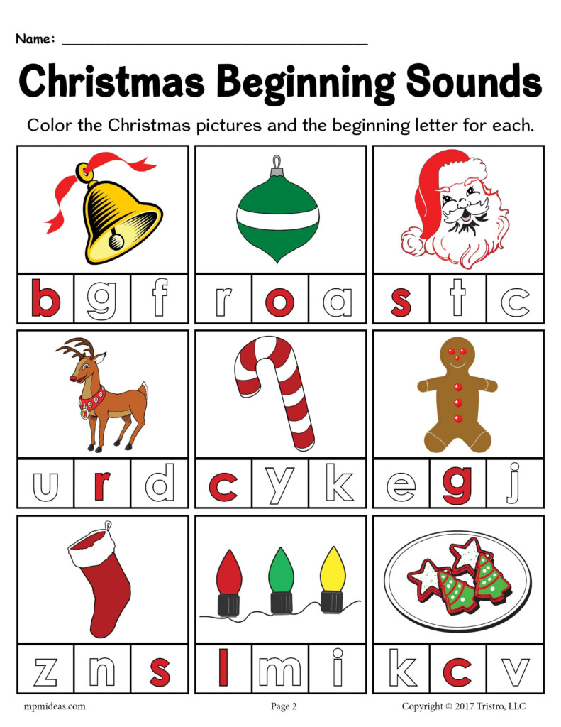 FREE Printable Christmas Beginning Sounds Worksheet Beginning Sounds 