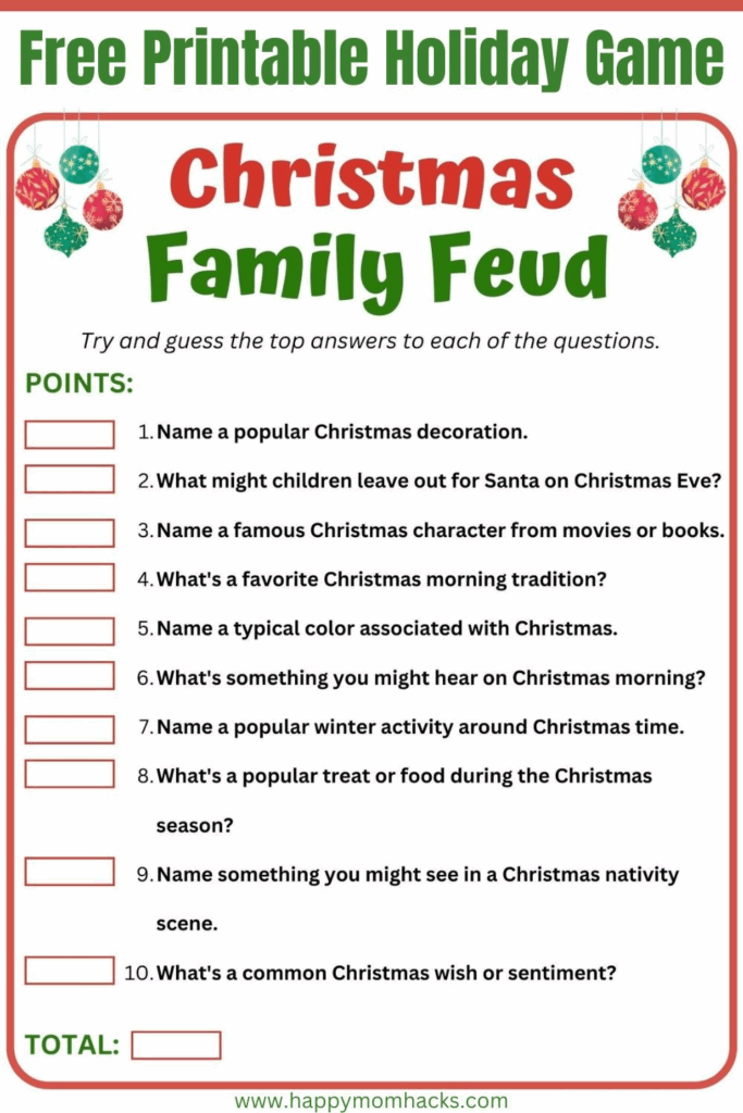 Free Printable Christmas Family Feud Questions And Answers Printable 