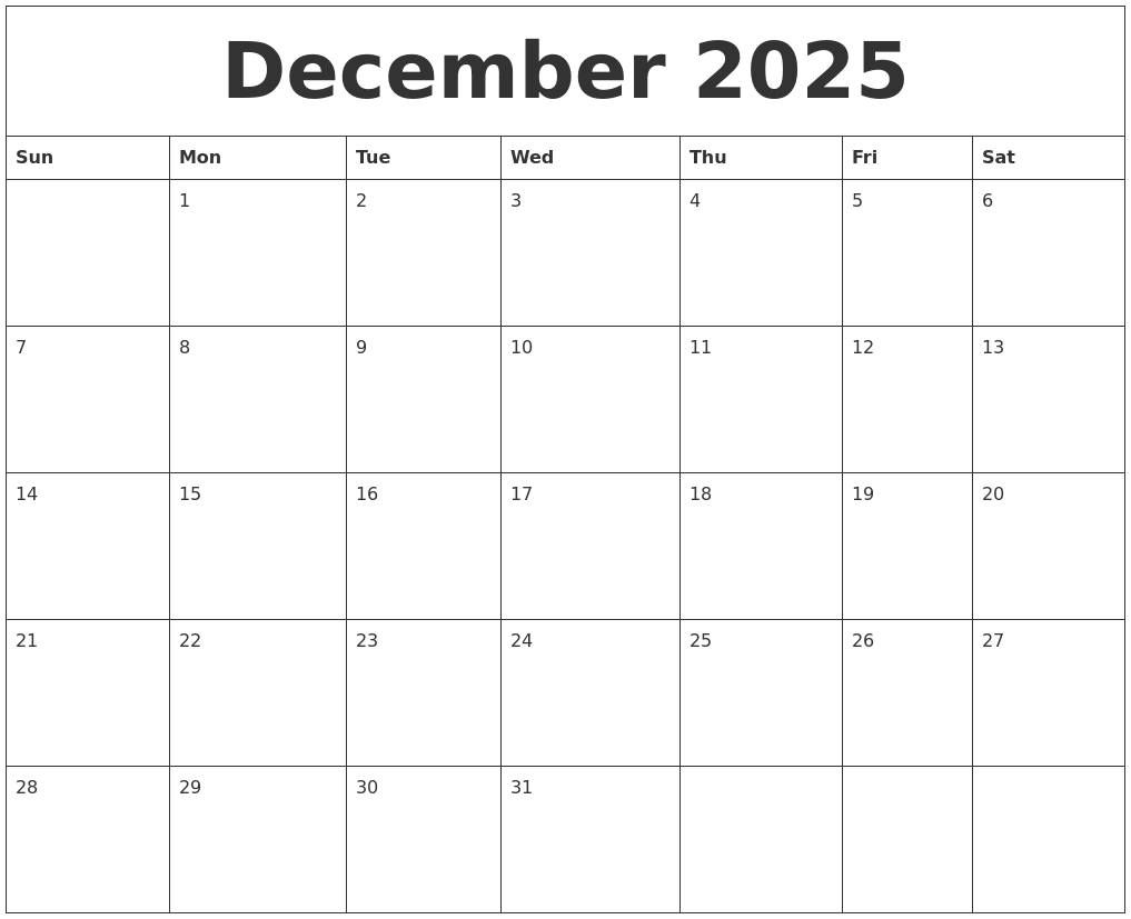 Free Printable December 2025 Calendar Template 2025 Jeppe L Johnsen