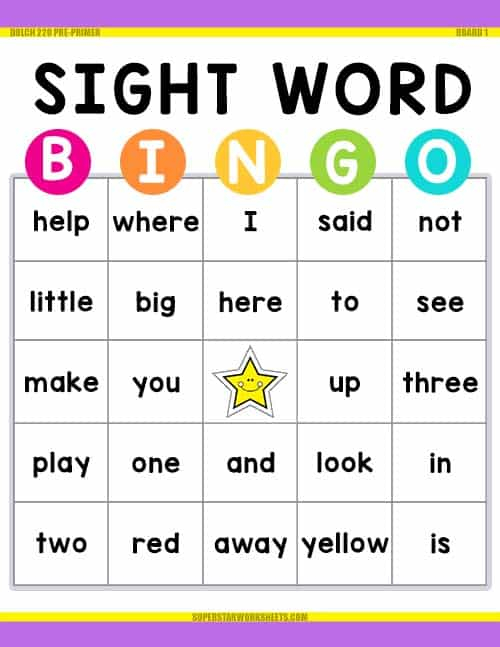 Free Printable Dolch Sight Word Bingo Cards