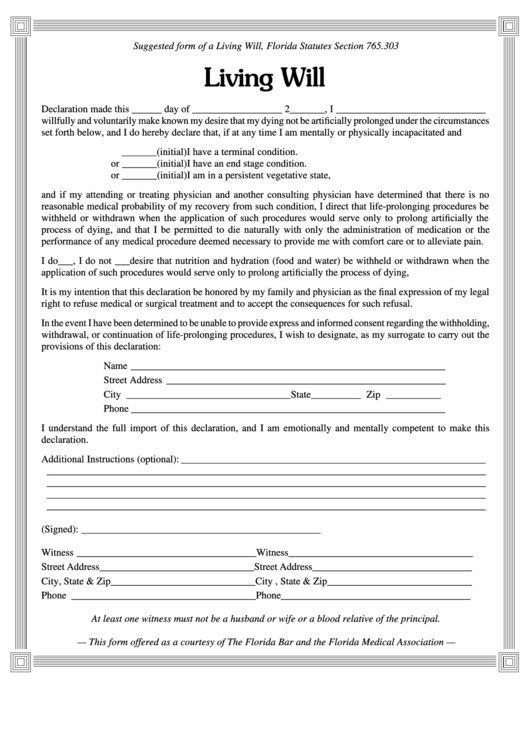 Free Printable File Printable Living Will Forms